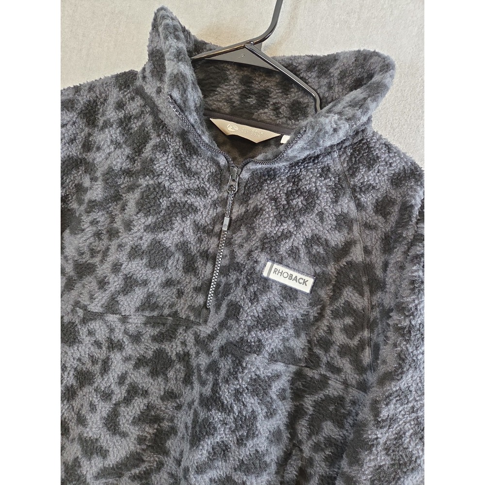 Rhoback Rivanna Fleece Pullover M Gray Black Animal Print Deep Pile 1/4 Zip